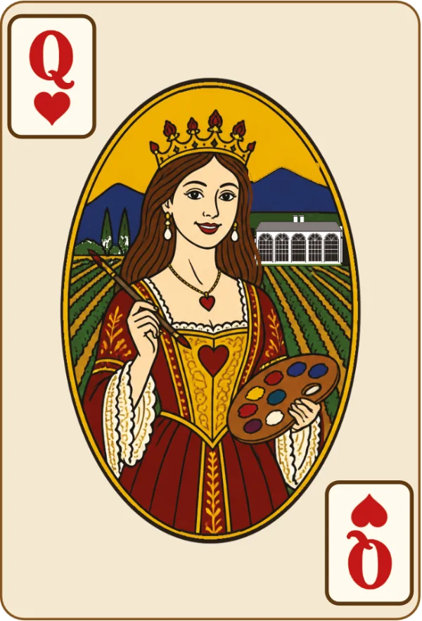 Elzeth as the Queen of Hearts, painter and sculptor, from the Klawerjas playing-card deck
